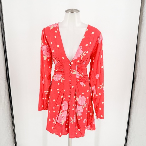 Free People Red Floral Long Sleeve Dress - Picture 3 of 7